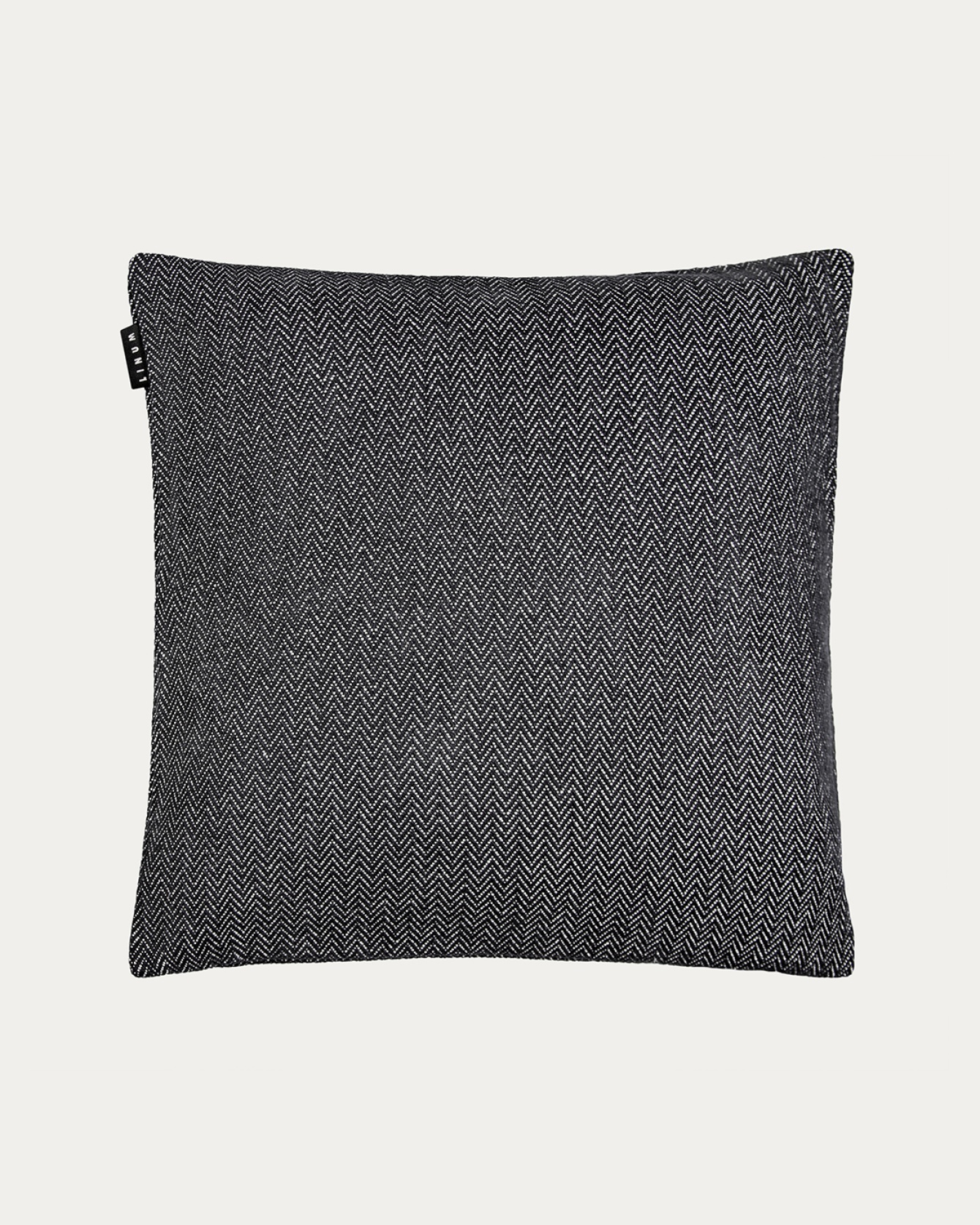 Product image black SHEPARD cushion cover made of soft cotton with a discreet herringbone pattern from LINUM DESIGN. Size 50x50 cm.